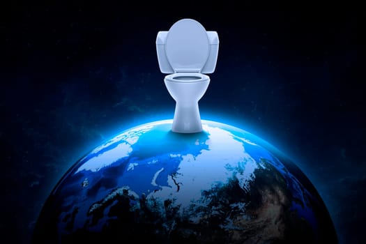 Toilet bowl on night world in outer space abstract wallpaper