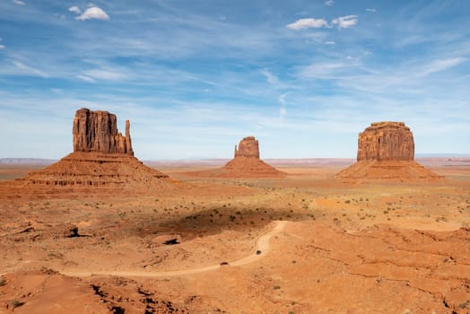 scenic view to monument valley with butte and blue sky, USA
