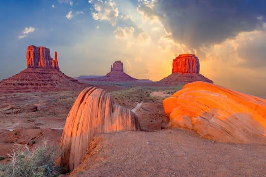 view to monument valley famous Mitten buttes in early morning