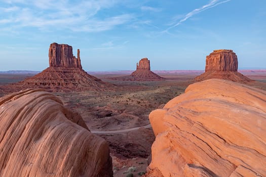 scenic view to the butte in monument valley seen from visitor center, USA