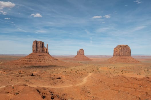 scenic view to monument valley with butte and blue sky, USA