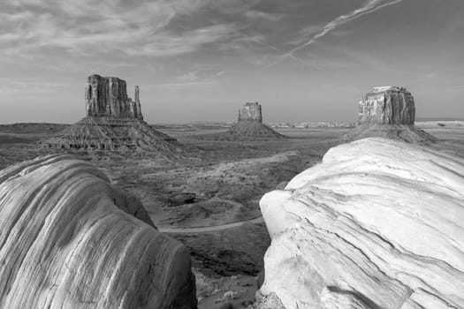 scenic view to the butte in monument valley seen from visitor center, USA