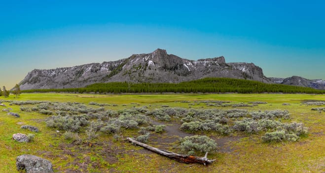 scenic landscape near the west entrance at the yellowstone national park in winter, USA