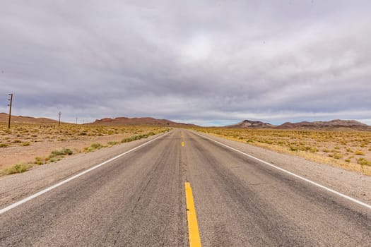 Riding the Route 95 in Nevada on daytime thru the desert, USA