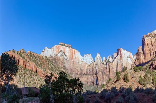 scenic mountains at Zion national Park seen from valley