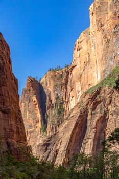 scenic mountains at Zion national Park seen from valley temple of Sinawaya, Utah, USA