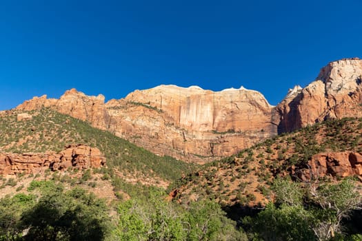 scenic mountains at Zion national Park seen from valley