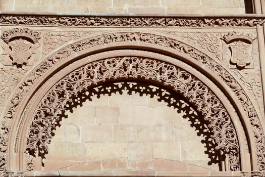 Scenic view of the details on the walls of Salamanca Cathedral in Spain