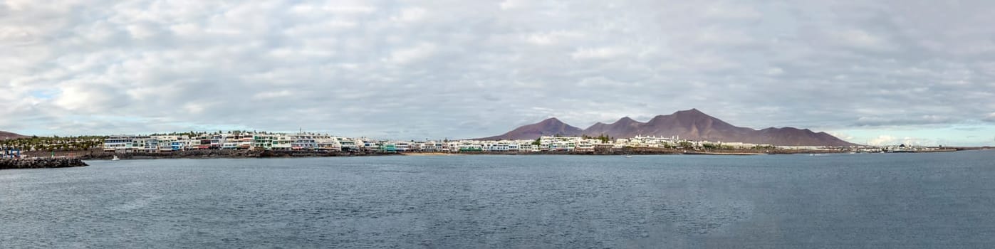 scenic view of Blaya Blanca in Lanzarote from seaside with spectacular sky