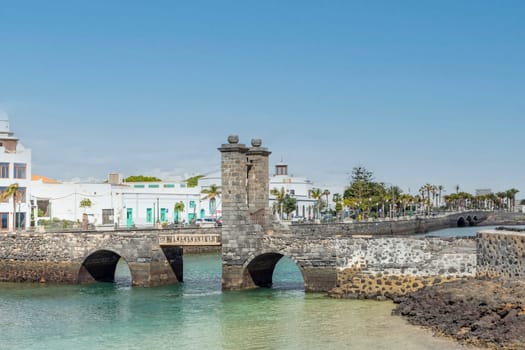 Historic draw bridge leading to San Gabriel Castle, Arrecife, capital city of Lanzarote, Canary Islands, Spain