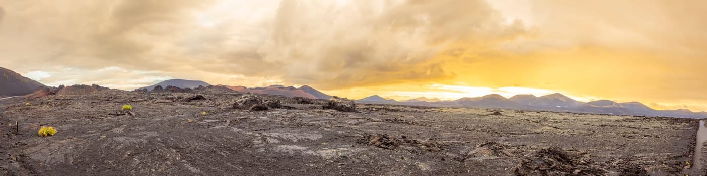 sunrise at Timanfaya national park in Lanzarote, Spain