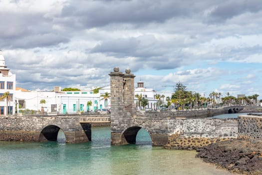 Historic draw bridge leading to San Gabriel Castle, Arrecife, capital city of Lanzarote, Canary Islands, Spain