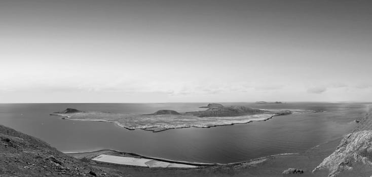 scenic view to small island La Graciosa near Lanzarote of the Canary islands