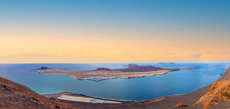 scenic view to small island La Graciosa near Lanzarote of the Canary islands