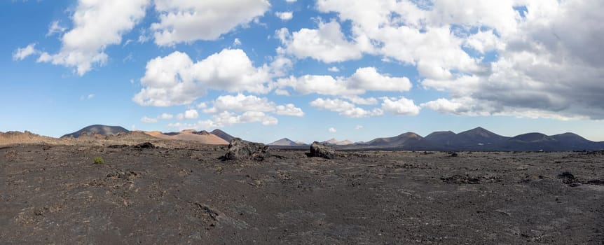 scenic volcanic landscape in Timanfaya national Park in Lanzarote, Spain