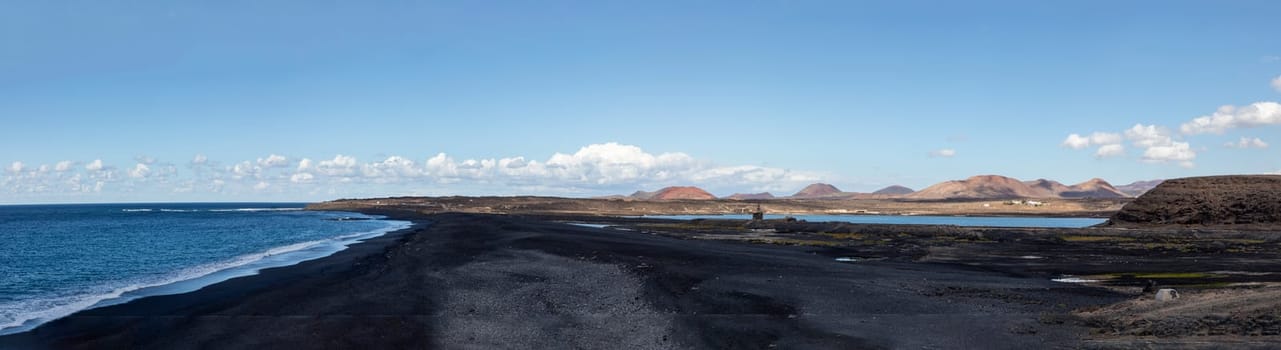 scenic volcanic beach and coastal landscape at Janubio salt mine in small village of Janubio near Playa Blanca, Lanzarote, Spain