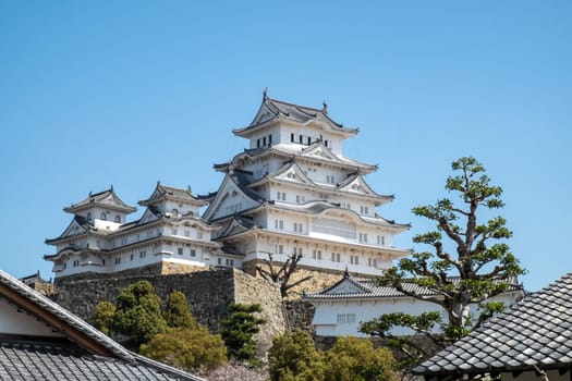 Himeji Castle  in blue sky in Himeji city, Hyogo prefecture of Japan.