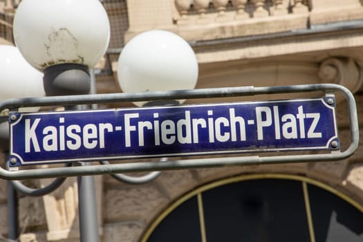 street name Kaiser-Friedrich-Platz - engl: king Freddy square - in detail in the city of Wiesbaden, Hesse, Germany