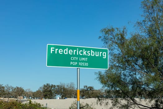 welcome sign in Fredericksburg with city limit and pupulation, Fredericksburg, Texas , USA