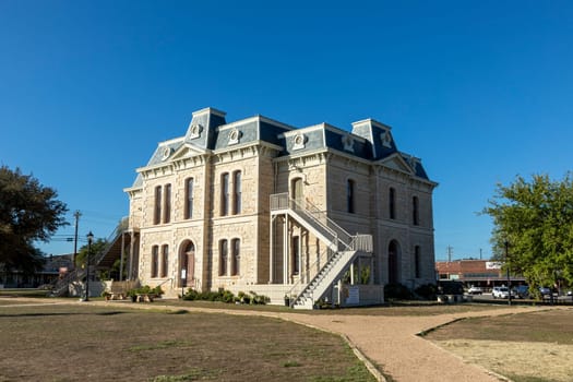 view to old historic city hall in Blanco, Texas
