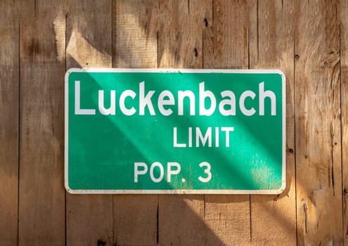 green city sign in Luckenbach with population of 3 people