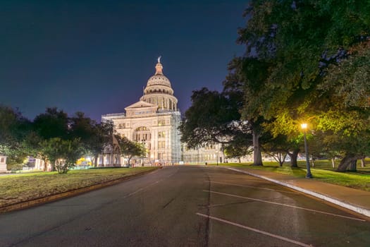 scenic historic capitol building in Austin, Texas, USA by night