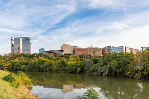skyline of Fort worth seen from the river Trinity park, Texas, USA
