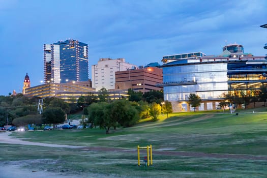 skyline of Fort worth seen from the river Trinity park, Texas, USA