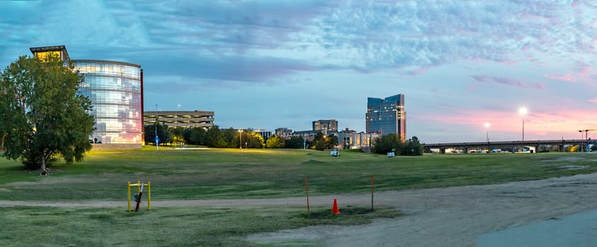skyline of Fort worth seen from the river Trinity park, Texas, USA