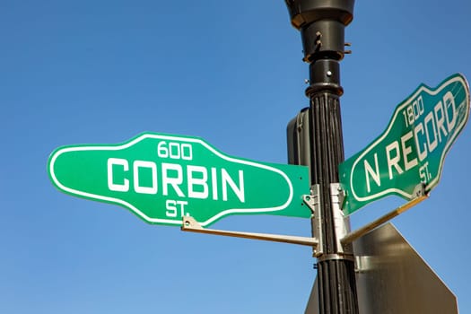 street sign Corbin and N Record at the historic district in Dallas, Texas, USA