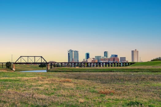 skyline of Fort worth seen from the river Trinity park, Texas, USA