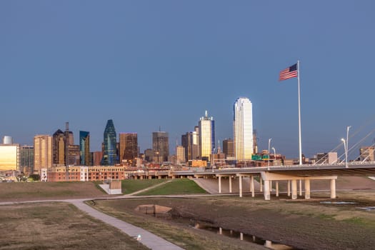 scenic skyline by night in Dallas, Texas, USA