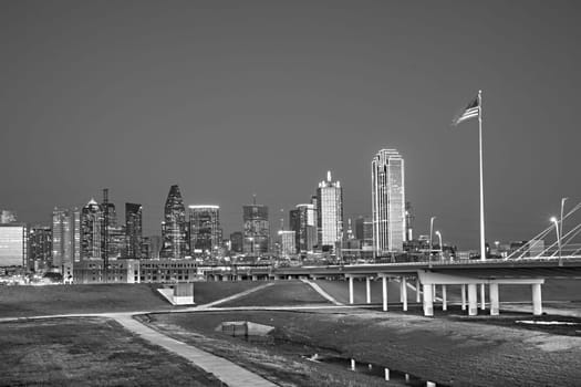 scenic skyline by night in Dallas, Texas, USA