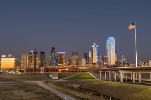 scenic skyline by night in Dallas, Texas, USA