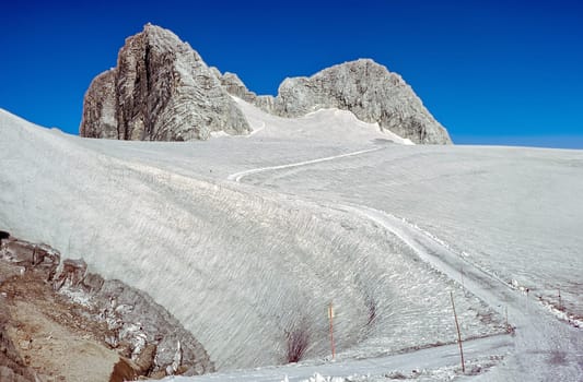 scenic Dachstein mountain with glacier view in the Alps, Austria