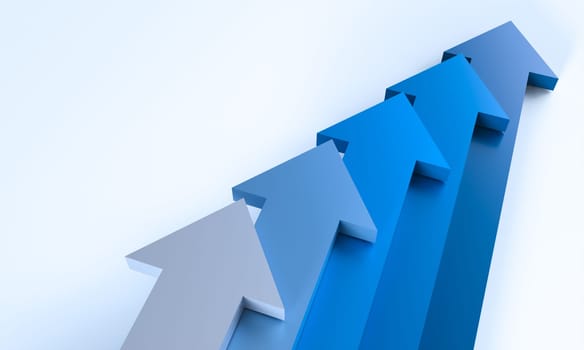 blue arrows on a white background. 3d render. growth concept
