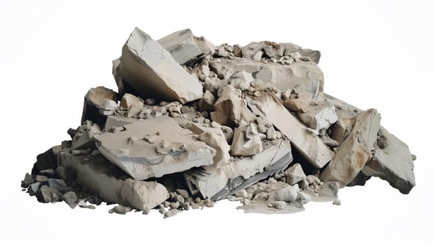 mound of isolated concrete rubble on a white background. generated by ai