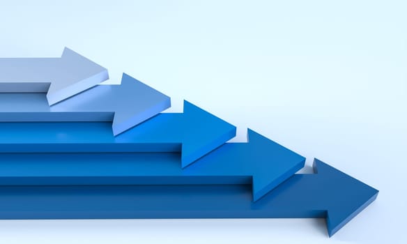 blue arrows move together horizontally. 3d render. growth concept