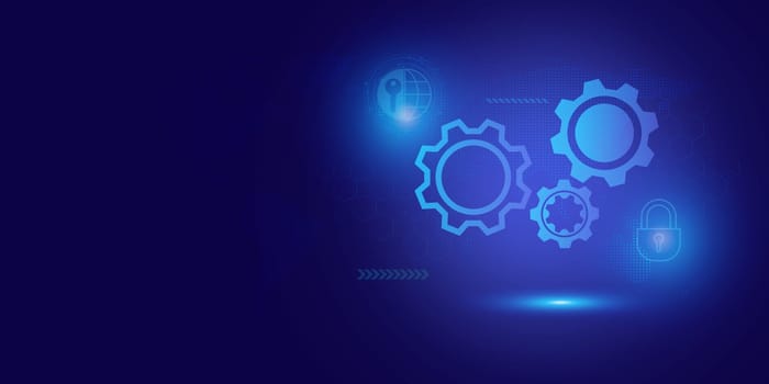 Futuristic blue shield ethics and Security abstract technology background. Artificial intelligence digital transformation and Business quantum internet network communication and Antivirus.