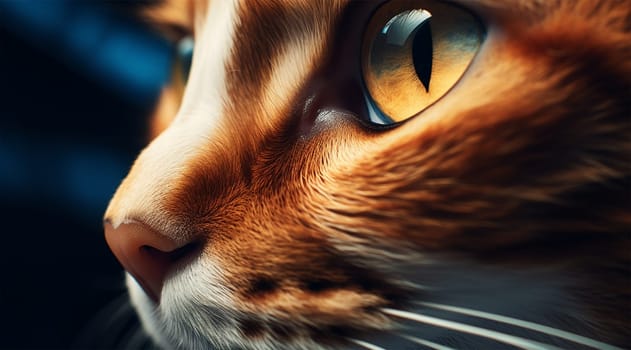 micro image of a yellow eye of a red cat. cat's vision.