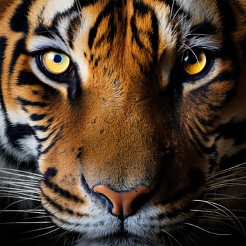 macro image of the eyes and muzzle of a tiger. Wild cat. Wildlife nature concept