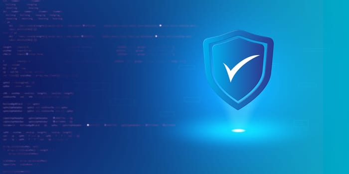 Futuristic blue shield ethics and Security abstract technology background. Artificial intelligence digital transformation and Business quantum internet network communication and Antivirus.