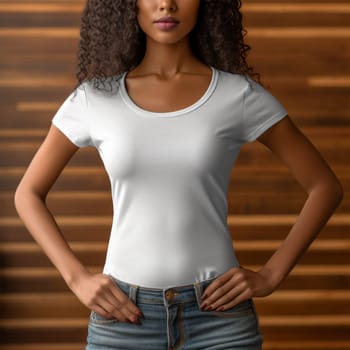 young woman in blank white oversized t-shirt mockup, mockup for design template.