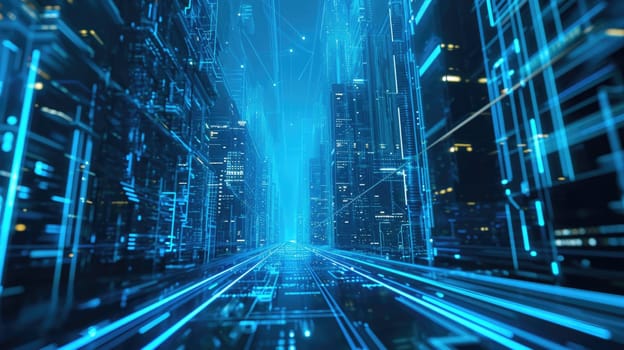 abstract business background with high rise glass buildings at night. defocus, correction of light blue and dark blue colors,business and finance