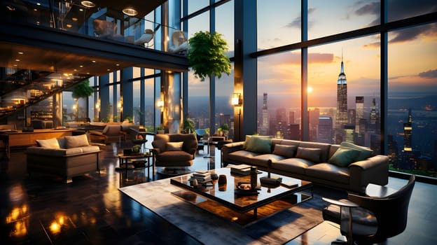 Computer generated illustration sketch of a high-end luxury club where visionary senior executives meet to redefine leadership in an ever-changing business. The view of the outside is very beautiful.