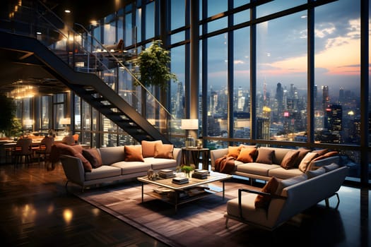 Computer generated illustration sketch of a high-end luxury club where visionary senior executives meet to redefine leadership in an ever-changing business. The view of the outside is very beautiful.