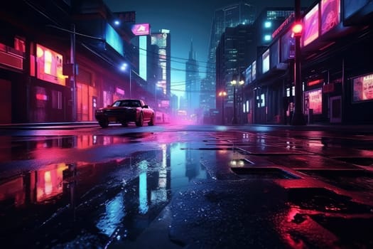 Neon-Lit Street After Rain. High quality photo