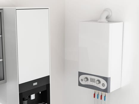 Combi boiler on the wall. 3D illustration.