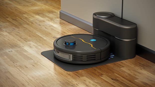 Robot vacuum cleaner isolated on white background. 3D illustration.