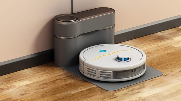 Robot vacuum cleaner isolated on white background. 3D illustration.